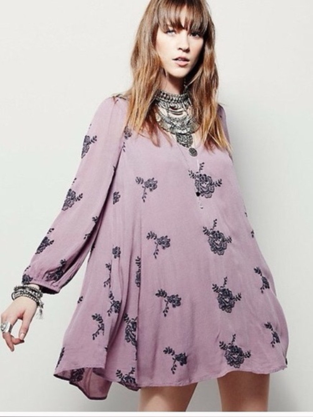 Free People Emma Embroidered Swing Dress